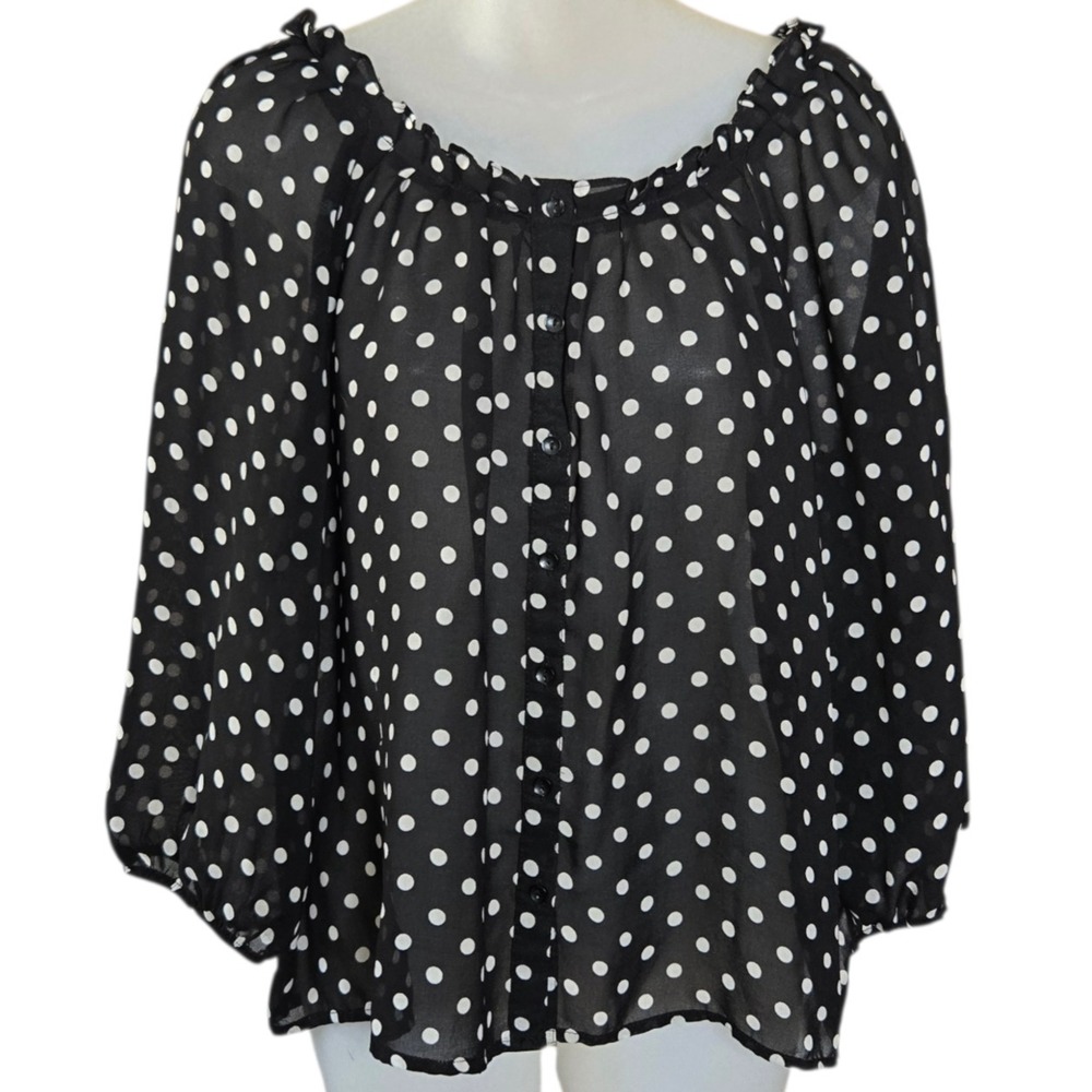 H&M Womens Polka Dot Top Size 8 Coquette Semi Sheer Retro Dainty Feminine